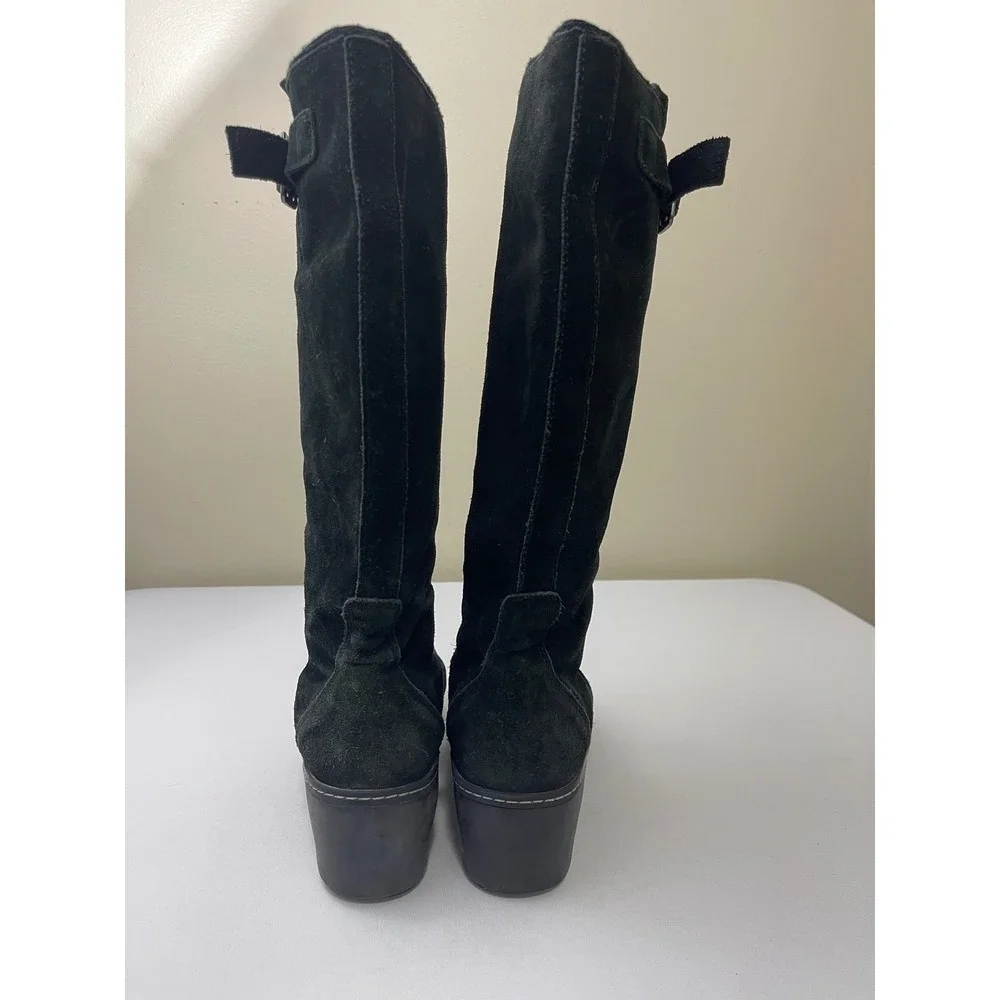 Crocs Cobbler Boots Black Suede Leather Knee High‎ Wedge Womens 9